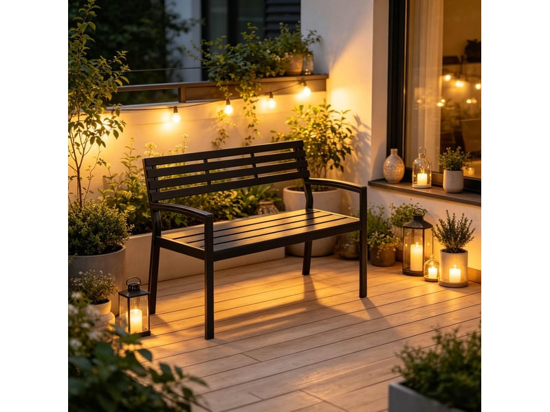 Banc de jardin extérieur avec dossier 115 cm noir homvra - Conforama C