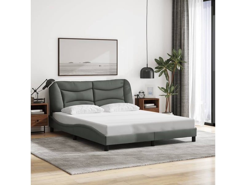 Lit double- lit adulte - cadre de lit avec led sans matelas hvar gris foncé 160x200 cm tissu - Conforama C