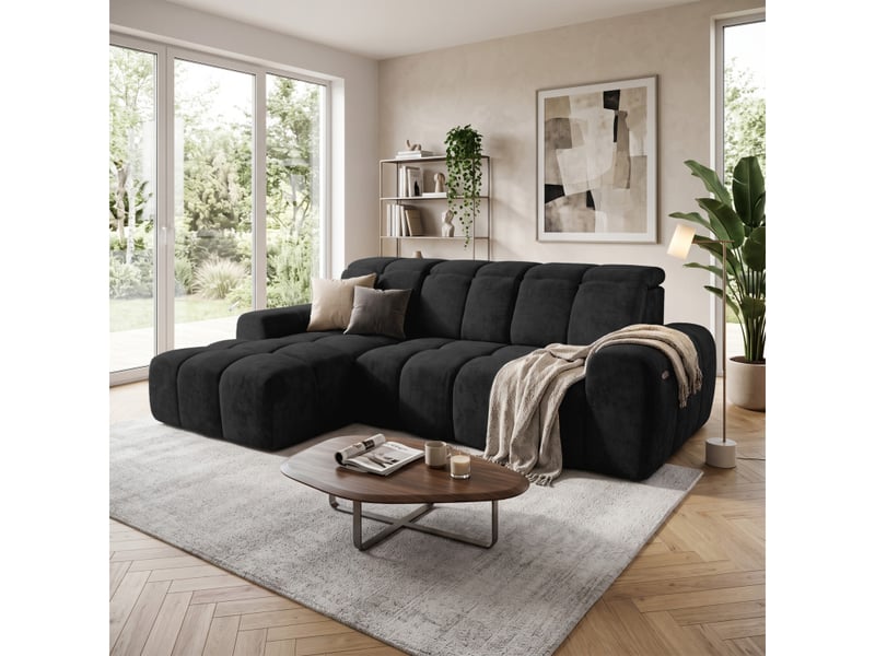  Canapé d'angle droit relax krabi avec coffre tissu kiara noir KRABI-M-KIA869-R - Conforama B