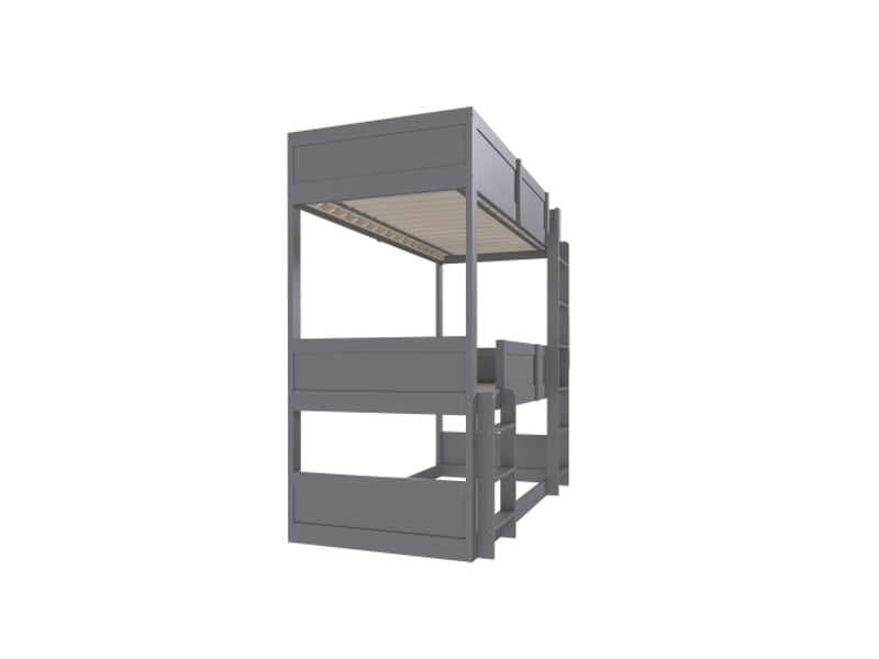  Lit mezzanine enfant 90x200 cm bois massif gris – lattes robustes, rambarde haute, sécurité maximale  - Conforama E