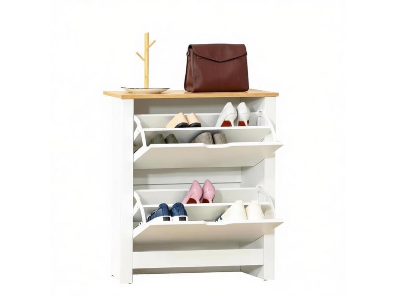  Meuble à chaussures,72x26x80 cm,2 portes rabattables,blanc et effet chêne  - Conforama A