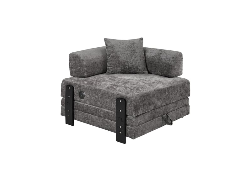  Canapé convertible pliant 1 place gris foncé en tissu avec ports usb et type-c et rangement  - Conforama A