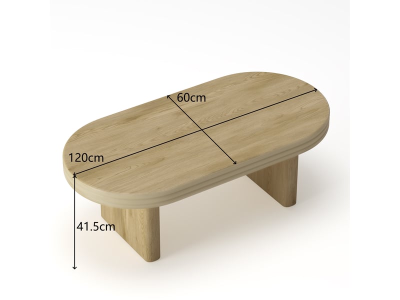  Table basse ovale en mdf avec plateau robuste, style moderne, pour salon et bureau, bois naturel, 120 × 60 × 41,5 cm  - Conforama D