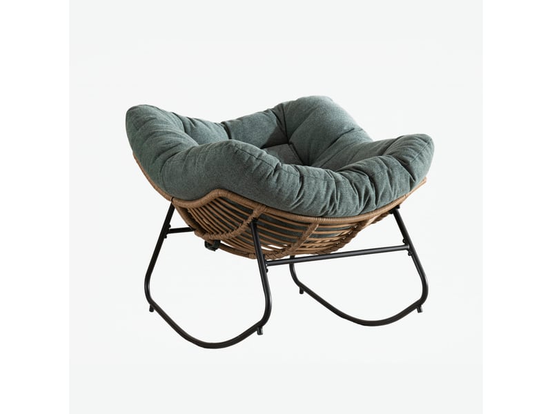 Chaise à bascule verte en tissu chenille - chaise papasan moderne pour enfant, salon et chambres - Conforama A