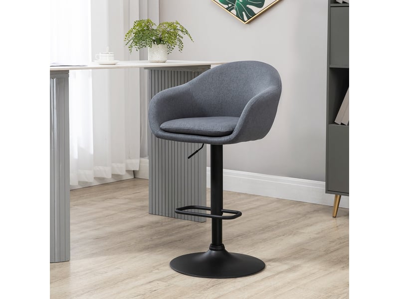  Tabouret de bar avec repose-pieds ; hauteur réglable, aspect lin, 54 cm x 54 cm x 112 cm, gris  - Conforama D