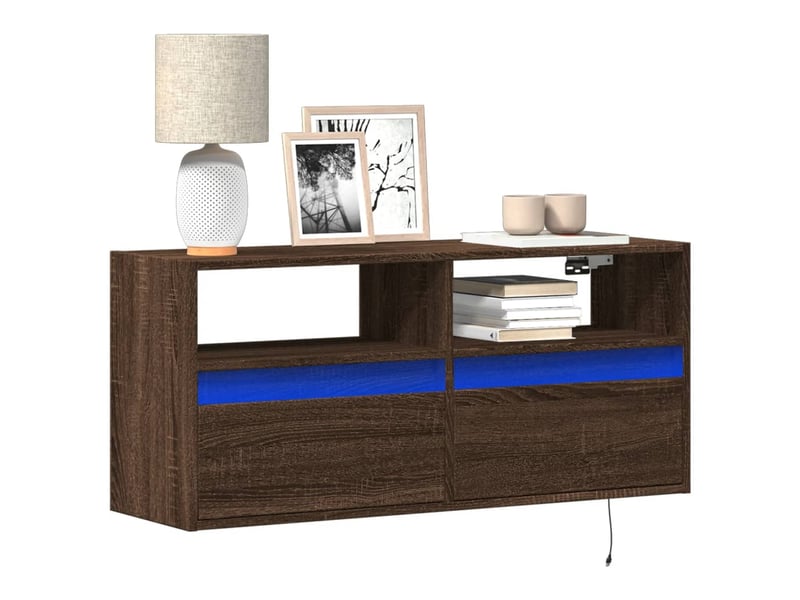 Meuble tv - banc tv - meuble de rangement mural avec lumières led chêne marron 100x31x45 cm - Conforama B