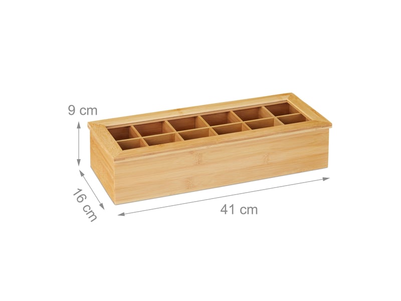  Boîte de rangement thé 12 compartiments pratique design épuré 30 x 20 x 10 cm en bambou naturel 13_0009017  - Conforama B
