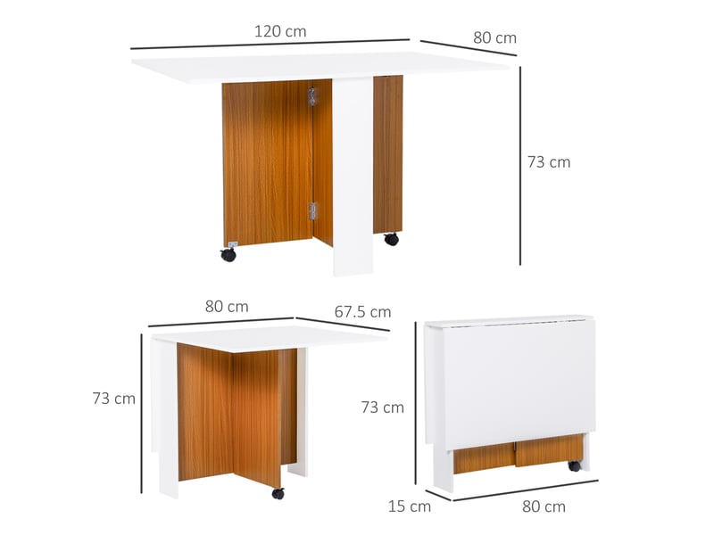  Table de repas pliante à roulettes, plateau rabattable 120 x 80 cm, blanc et chêne  - Conforama C