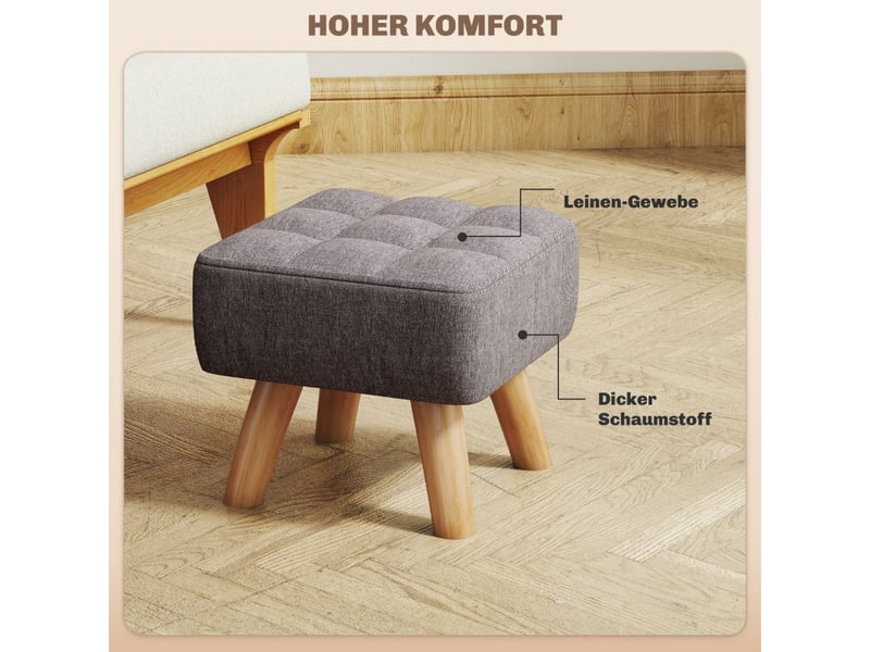  Repose-pieds avec aspect lin, pieds en bois, tabouret moderne rembourré, pouf pour chambre à coucher, salon, gris 838-461V00GY - Conforama C