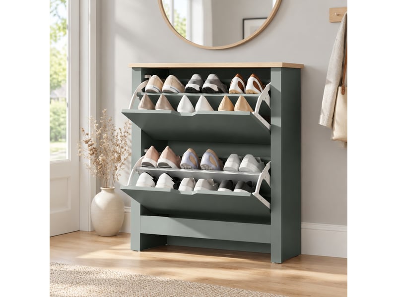  Meuble à chaussures 72 x 26 x 80 cm en panneaux de particules à 2 compartiments rabattables gris clair chicfurn  - Conforama C