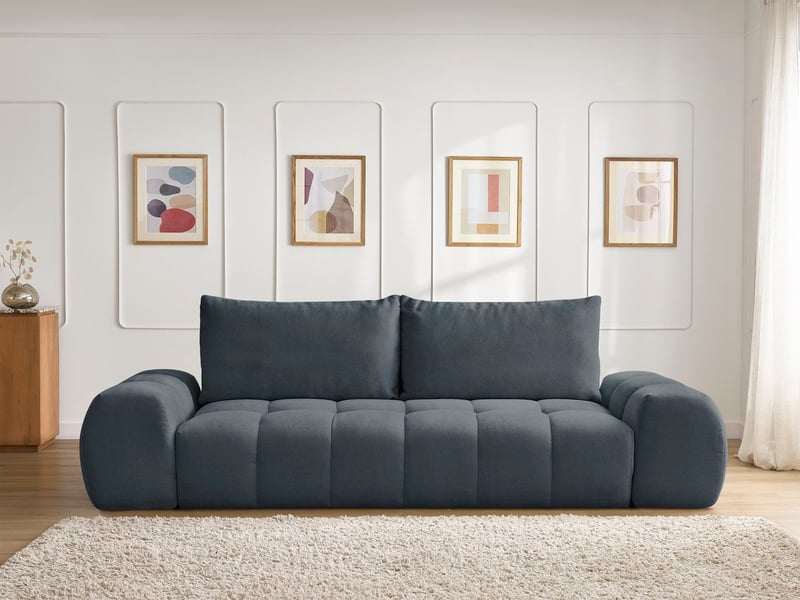  Bobochic canapé droit fixe 3 places everest tissu texturé bleu foncé EVEREST - Conforama D
