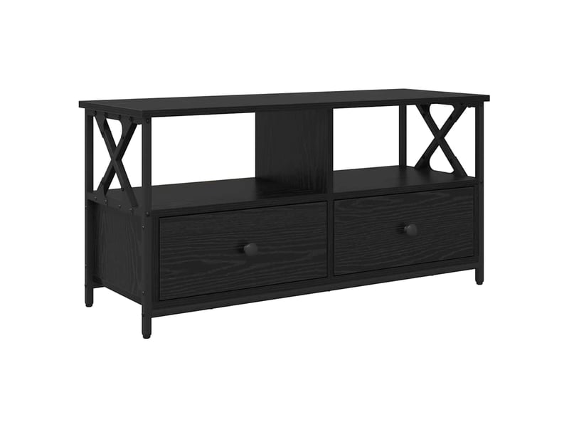 Meuble tv - banc tv - meuble de rangement chêne noir 90 x 33 x 45 cm bois d'ingénierie et acier  - Conforama A