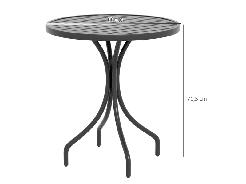 Table de bistrot ronde en acier galvanisé plateau à lattes noir ø 66 cm - Conforama C