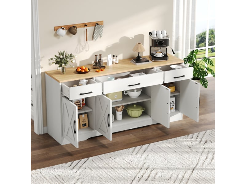 Buffet blanc moderne, armoire multifonctionnelle en bois, armoire de salle à manger de salon, buffet blanc avec décoration - Conforama C