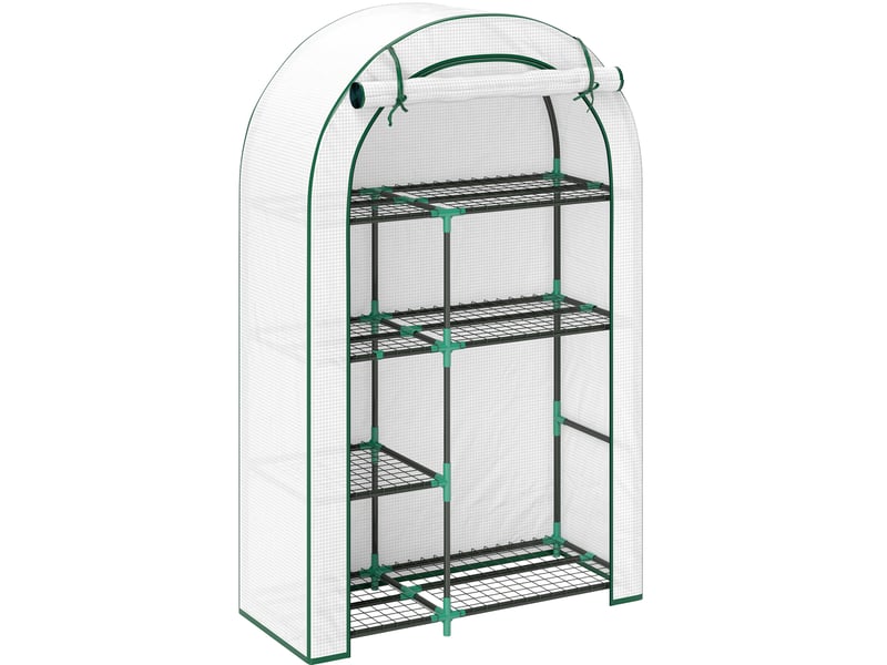  Serre de jardin 100x45x160 cm avec porte enroulable et 7 niveaux métal blanc  - Conforama A