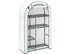 Serre de jardin 100x45x160 cm avec porte enroulable et 7 niveaux métal blanc