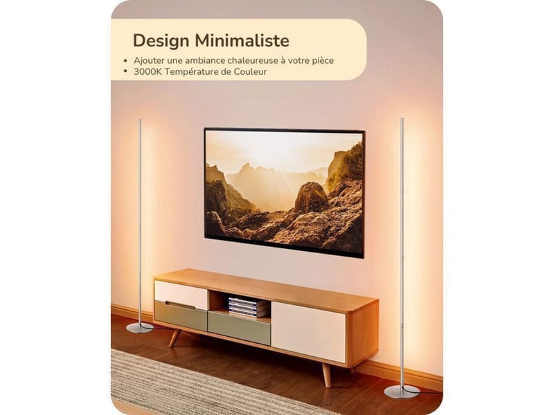  Lampadaire led 2 pieces dimmable 3000k avec interrupteur au pied 146 cm argent 370618_AAAYE92635_6_DROPFR - Conforama C
