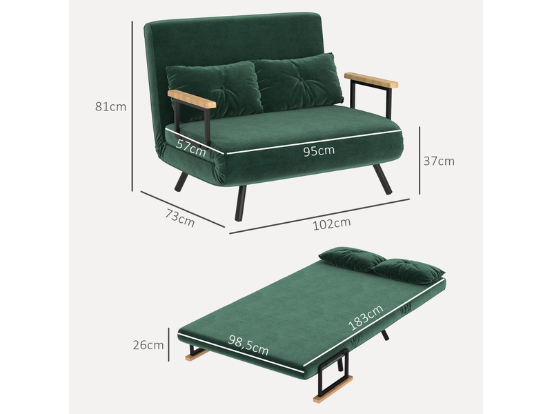 Canapé convertible 2 places avec dossier réglable vert 102x73x81 cm  - Conforama C