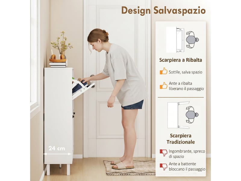 Meuble à chaussures, 4 tiroirs pliants, gain de place, étagères réglables, blanc - Conforama E