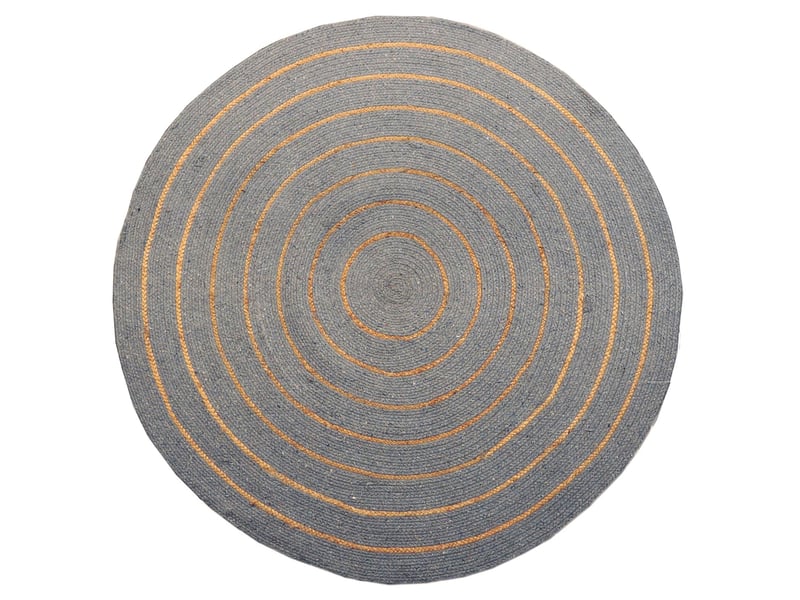 Tapis rond en coton tressé, effet jute rayé, gris, 120 cm, dylrev 69019.120 - Conforama B