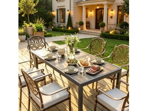 Table de jardin 140x80 cm – gris foncé – plateau aspect bois pspc, acier galvanisé thermolaqué pour 4 à 6 personnes
