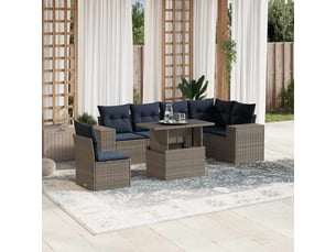 Vidaxl ensemble de canapé de jardin 7 pcs avec coussins gris résine tressée