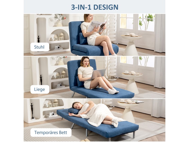 Fauteuil convertible 1 place en tissu avec coussin bleu 80 x 75 x 83 cm  - Conforama D