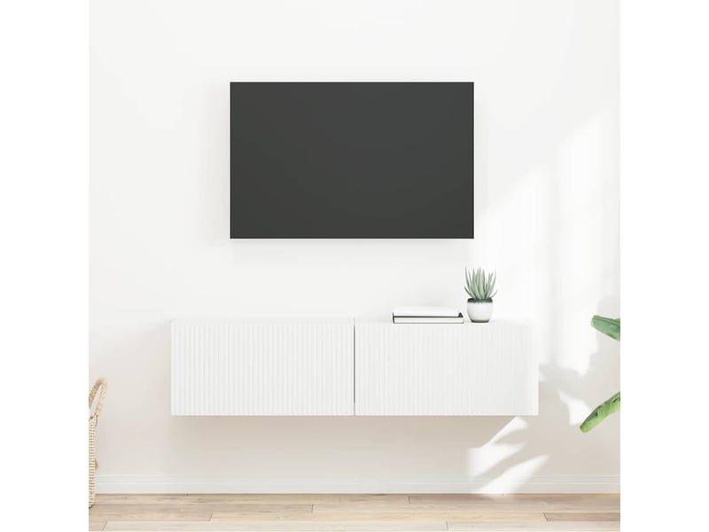  Meuble tv - banc tv - meuble de rangement mural 2 pcs blanc bois d'ingénierie  - Conforama B