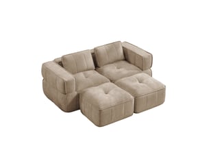 Canapé modulaire 2 places avec deux repose-pieds, assise profonde en mousse 32d, sans montage en polyester sable