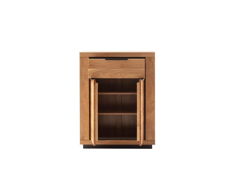  Commode de rangement meuble à chaussures 2 portes + 1 tiroir coloris chêne massif huilé- longueur 80 × hauteur 106 × profondeur 40 cm  - Conforama E