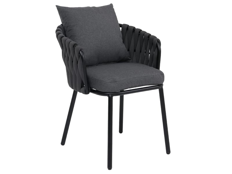  Lot de 6 chaises de salle à manger ou extérieur avec accoudoirs coussins amovibles et cordage élastique polyester anthracite et aluminium 04_0008722  - Conforama E