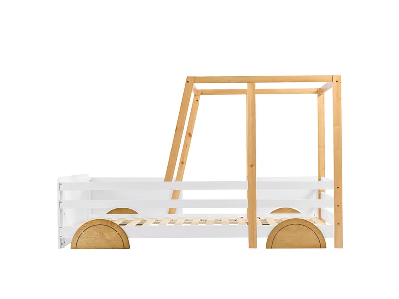  Lit enfant en bois massif blanc et nature 90x200 cm  - Conforama A