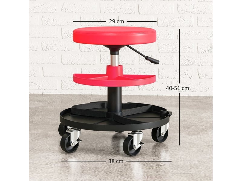  Tabouret de bureau à roulettes 40-51 cm – rouge – siège rembourré avec double plateau de rangement  - Conforama C