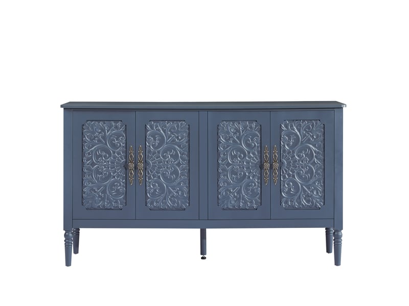  Buffet et enfilade avec 4 portes à relief, poignées en métal et angles arrondis pour salle à manger bleu marine  - Conforama A