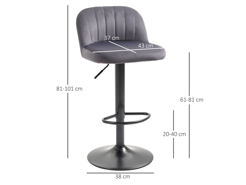  Lot de 2 tabourets de bar design contemporain avec repose-pieds hauteur réglable et pivotant gris  - Conforama E