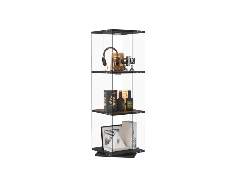 Vitrine en verre avec éclairage, rotation à 360°, conception à trois niveaux, en verre,noir - Conforama A