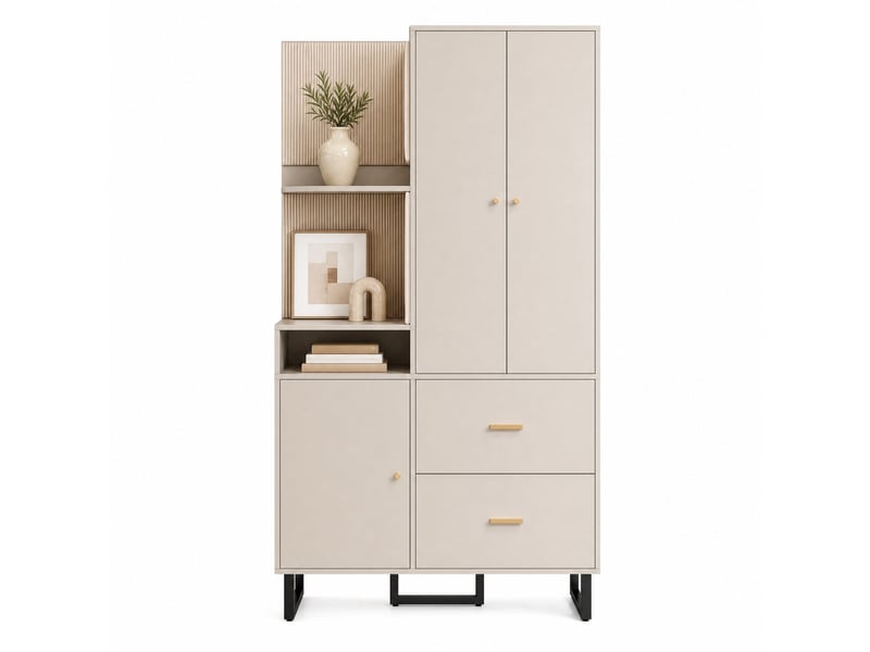 Vestiaire d'entrée 110x38x186 cm, garde-robe d'ensemble, tiroirs, portes, étagères, meuble entrée, mdf, beige et gris - Conforama A