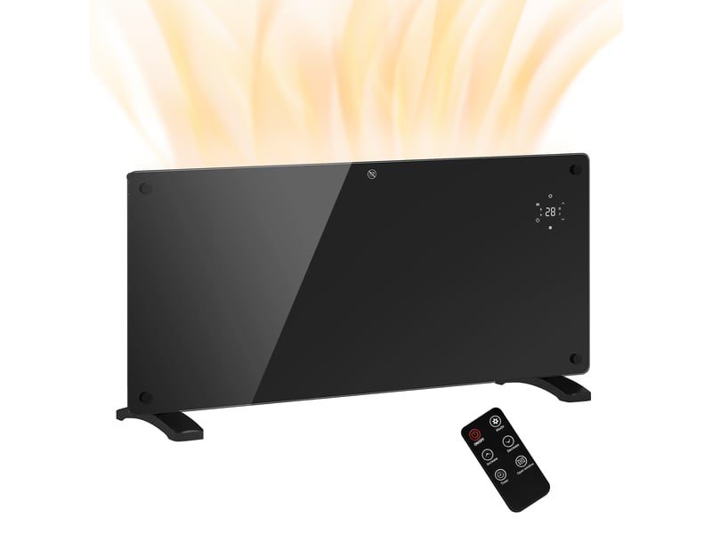  Chauffage à convection 2000 w, température réglable avec télécommande, minuterie 24 heures et hebdomadaire, noir  - Conforama A
