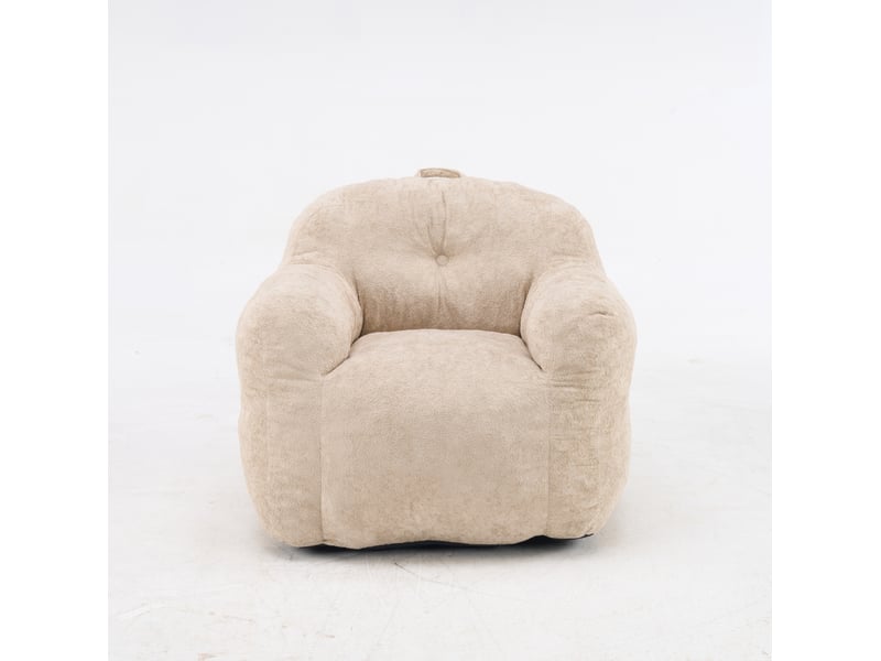 Fauteuil‑poire géant 95x95x79 cm, avec accoudoirs, dossier enveloppant, remplissage en mousse, fausse fourrure, beige, sans montage - Conforama A