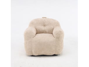 Fauteuil‑poire géant 95x95x79 cm, avec accoudoirs, dossier enveloppant, remplissage en mousse, fausse fourrure, beige, sans montage