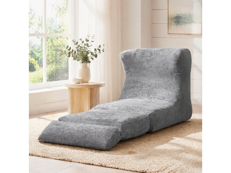  Fauteuil convertible 1 place gris en tissu doux, se transforme en chaise longue pour votre intérieur  - Conforama B
