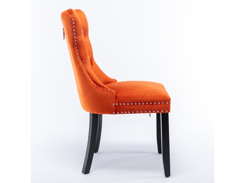 Chaises de salle à manger velours de2001og orange lot de 2 avec pieds bois et clous décoratifs - Conforama D