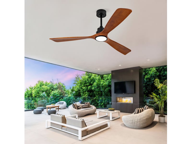 Ventilateur de plafond avec éclairage et télécommande, 60 pouces, bois foncé et noir, 3 cct, dimmable, 6 vitesses - Conforama B