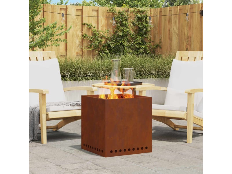 Brasero exterieur, foyer sans fumée rouillé 48x48x50 cm acier patiné - Conforama B