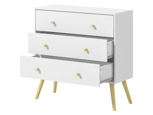 Commode 3 tiroirs avec poignées, en aggloméré et pin, pour salon et chambre, 80 x 30 x 80 cm, blanche