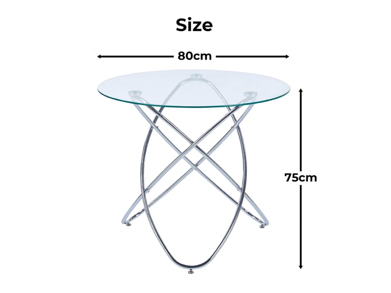  Table à manger ronde ø80 cm en verre trempé, pieds en métal chromé, hauteur 75 cm  - Conforama C