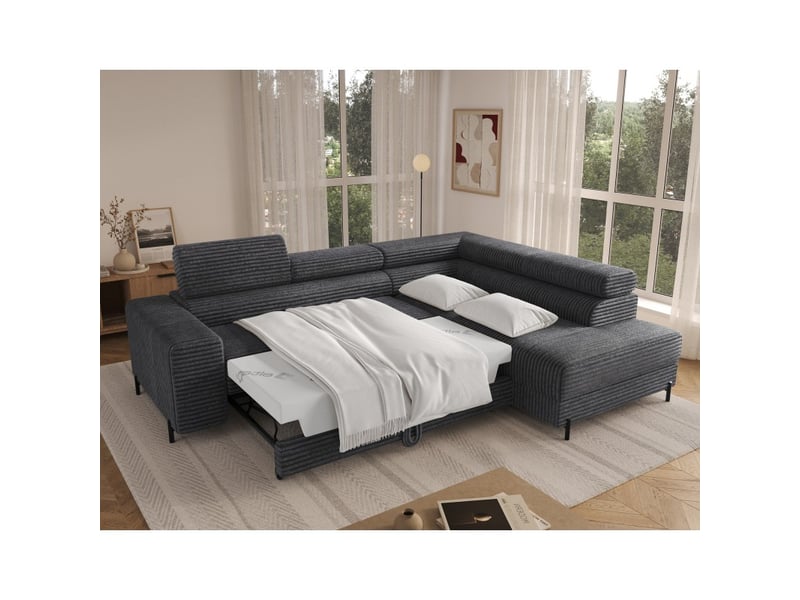  Canapé d'angle colesia convertible 5 places brun clair velours côtelé – droit – 274x200cm  - Conforama C