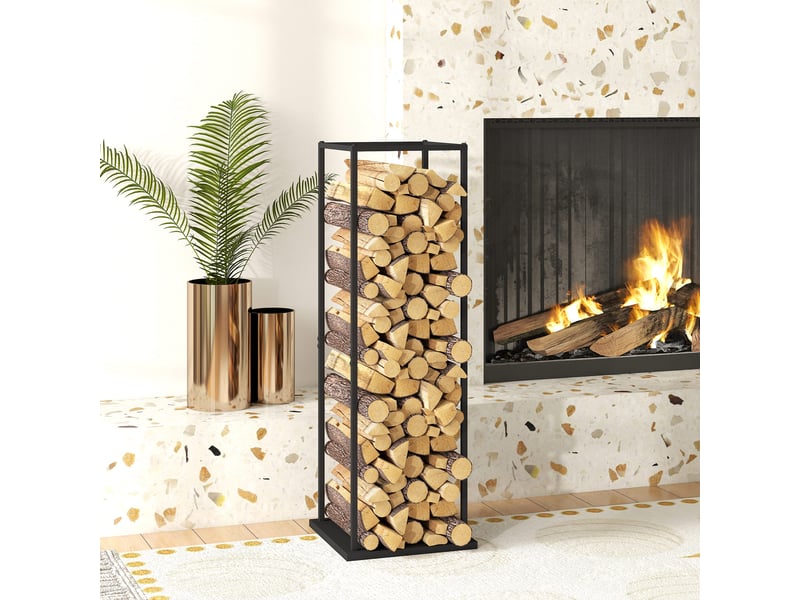  Porte-bûches métallique vertical noir mat, 33 x 33 x 110 cm, charge 100 kg  - Conforama C