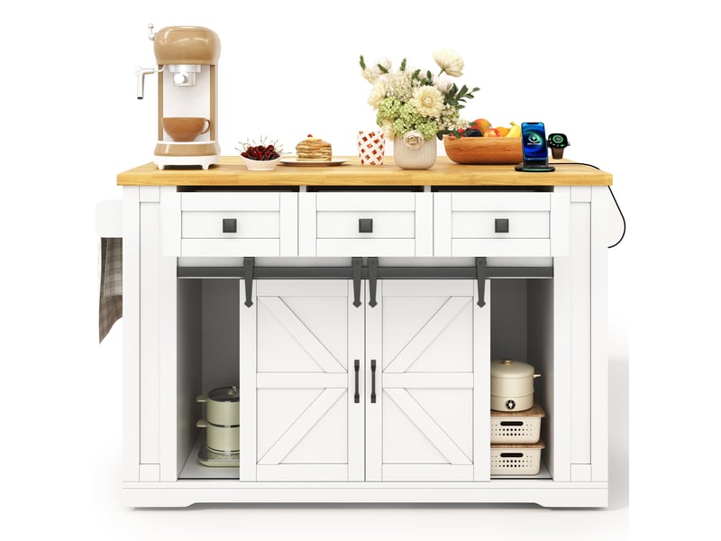  Desserte de cuisine 130x50(80)x87 cm plateau rabattable blanc et naturel  - Conforama A