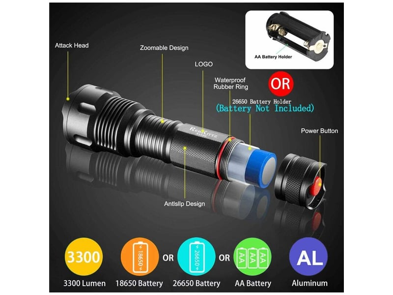 1 pcs long shot home zoom outdoor searchlight fishing light outdoor car light, 3300 lumen surdimensionné lampe de poche puissant tactique - Conforama C